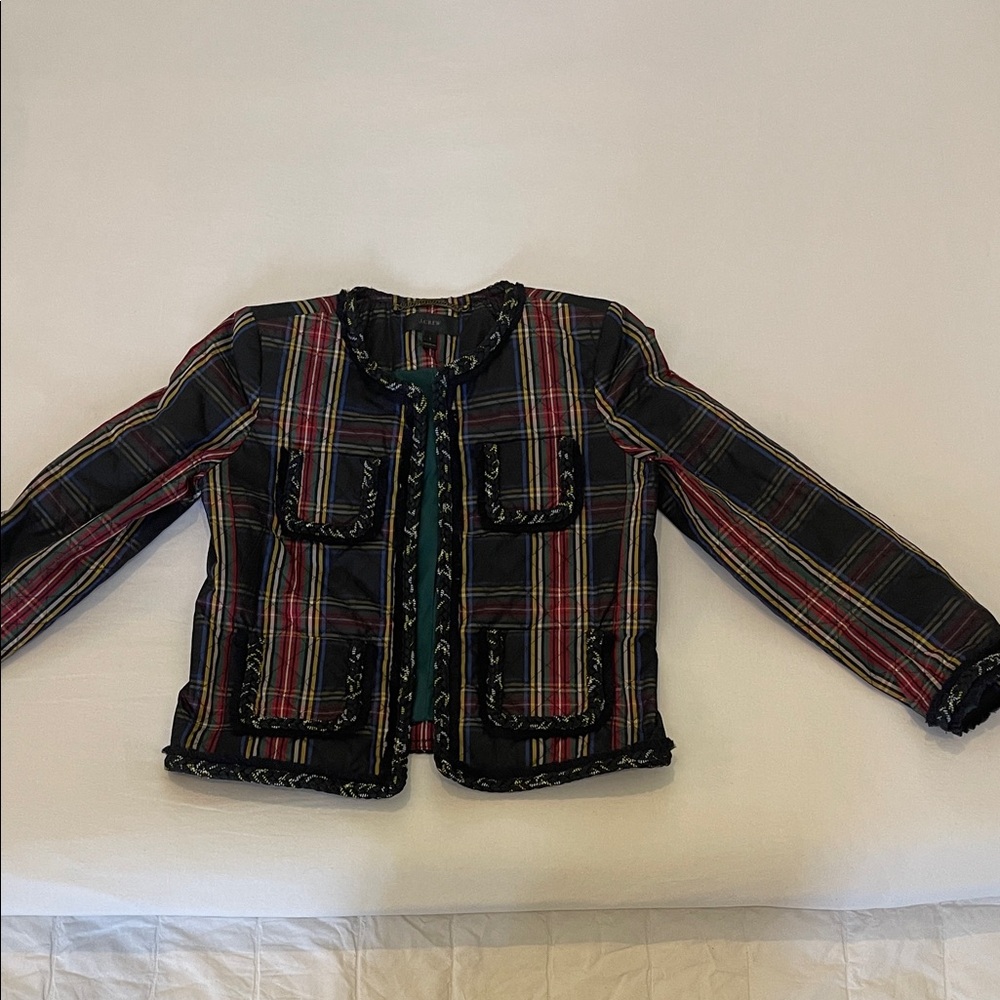 J. Crew Plaid Varsity Jacket with Black and Red